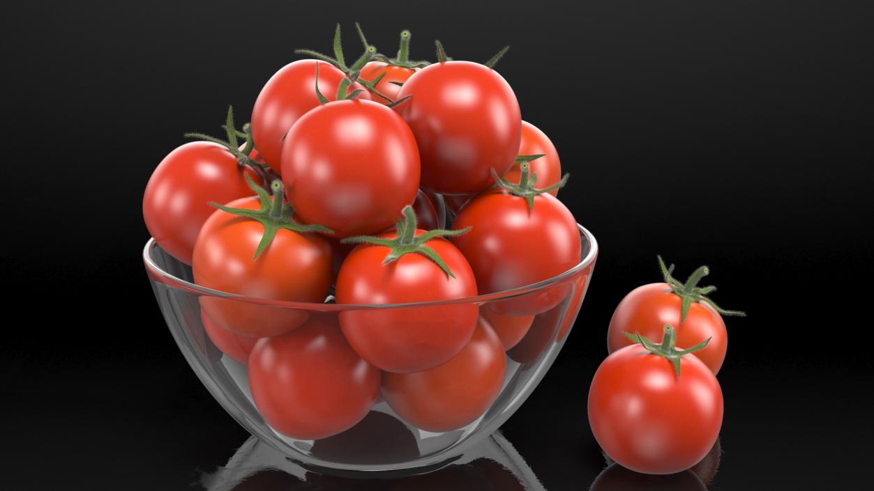 3D Cherry Tomatoes in Glass Bowl Fur model