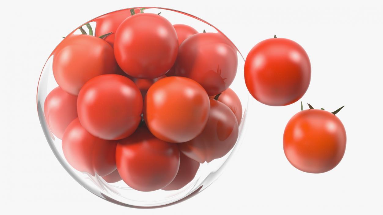 3D Cherry Tomatoes in Glass Bowl Fur model