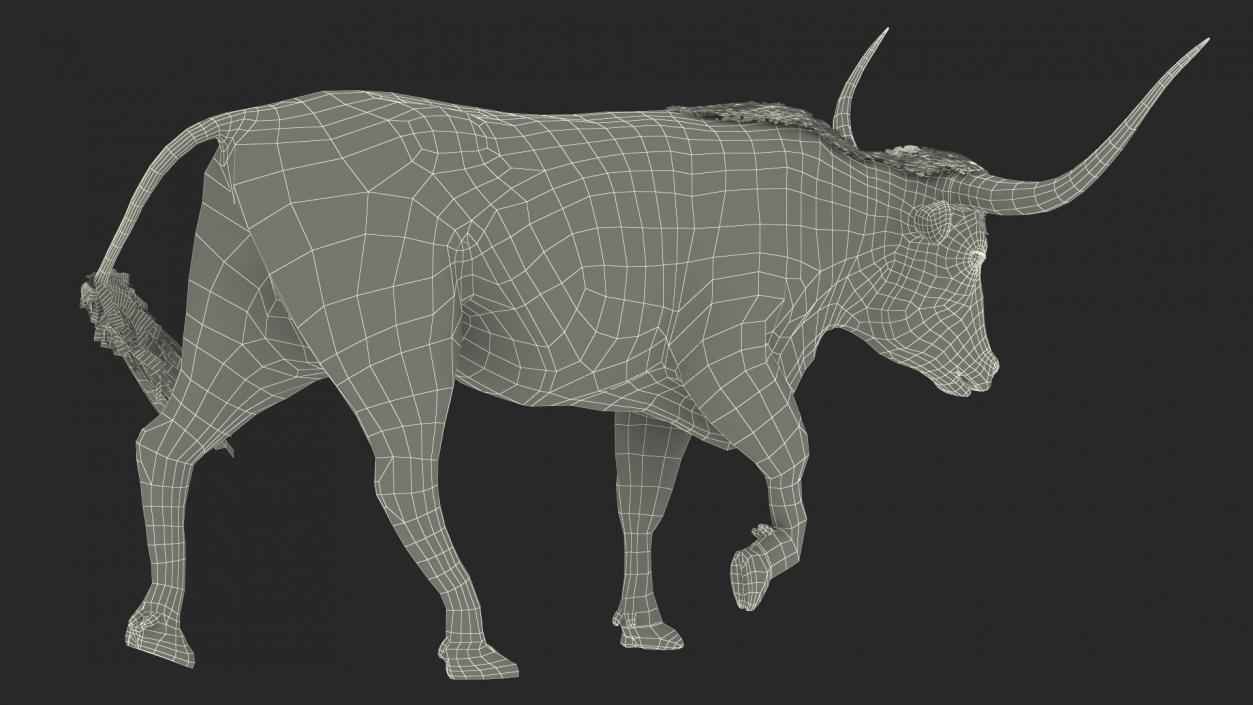 Mottled Brown Longhorn Bull Walking Pose Fur 3D model