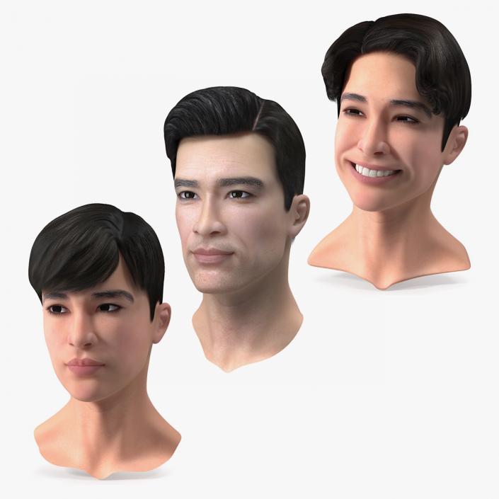 3D Asian Man Heads Collection 2 model