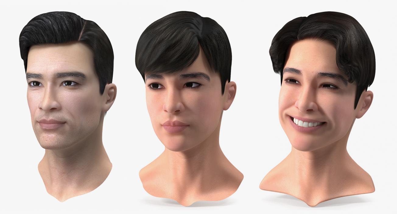 3D Asian Man Heads Collection 2 model