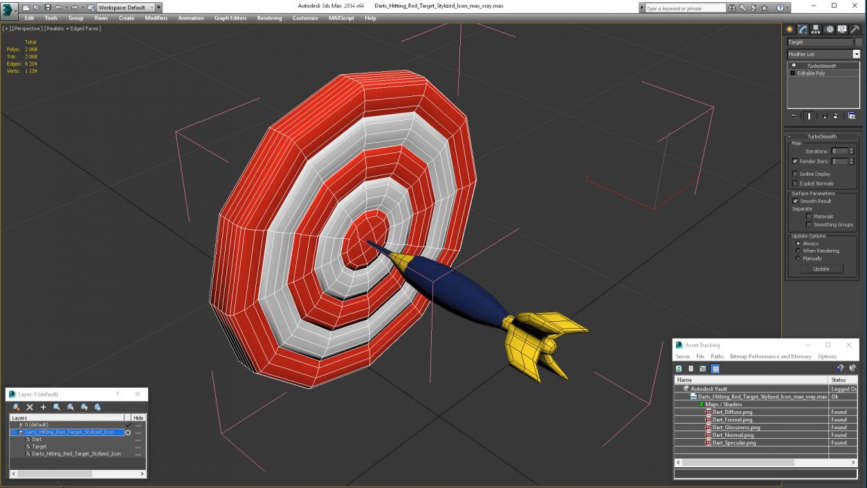 3D Darts Hitting Red Target Stylized Icon model