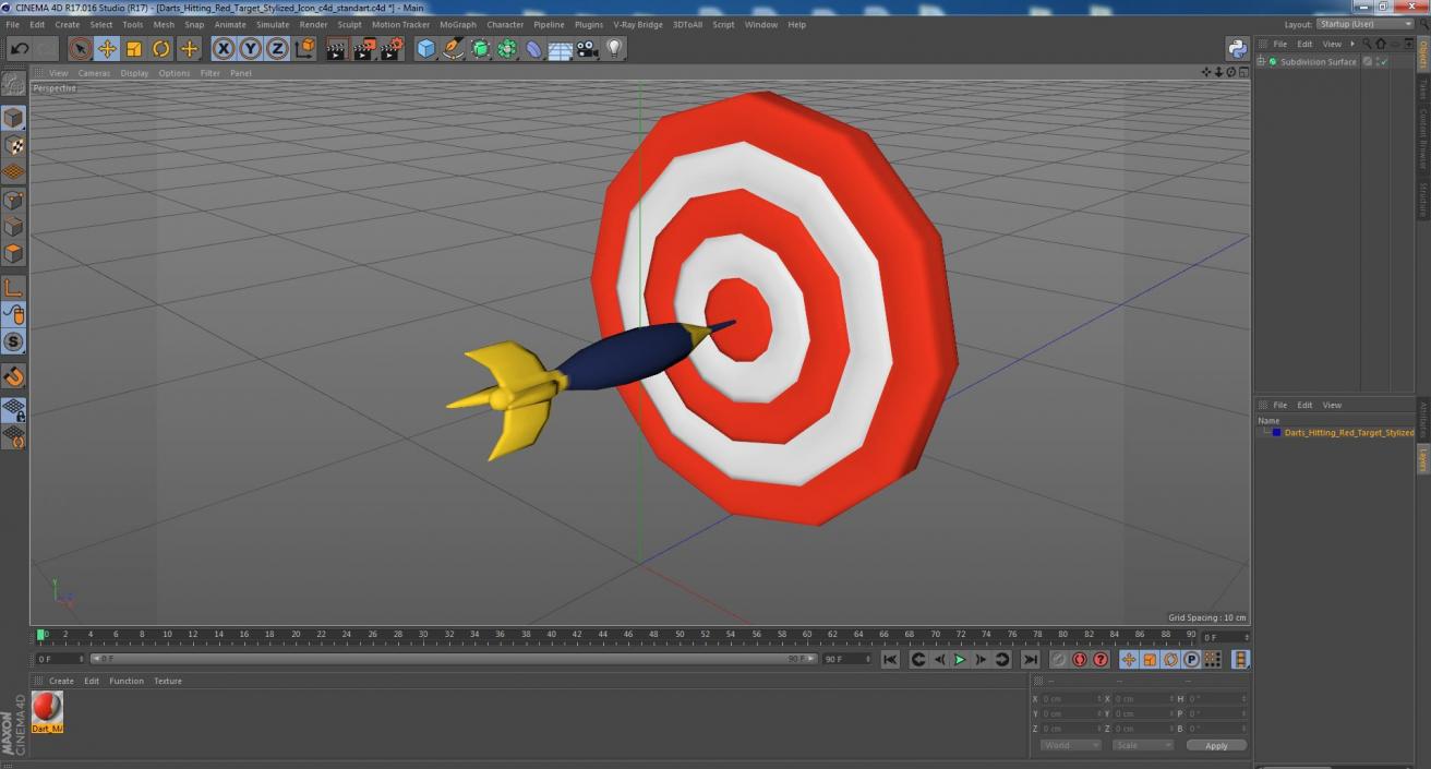 3D Darts Hitting Red Target Stylized Icon model