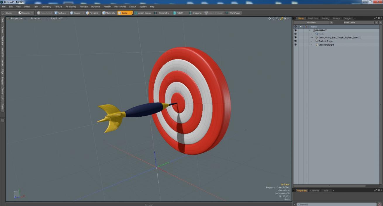 3D Darts Hitting Red Target Stylized Icon model