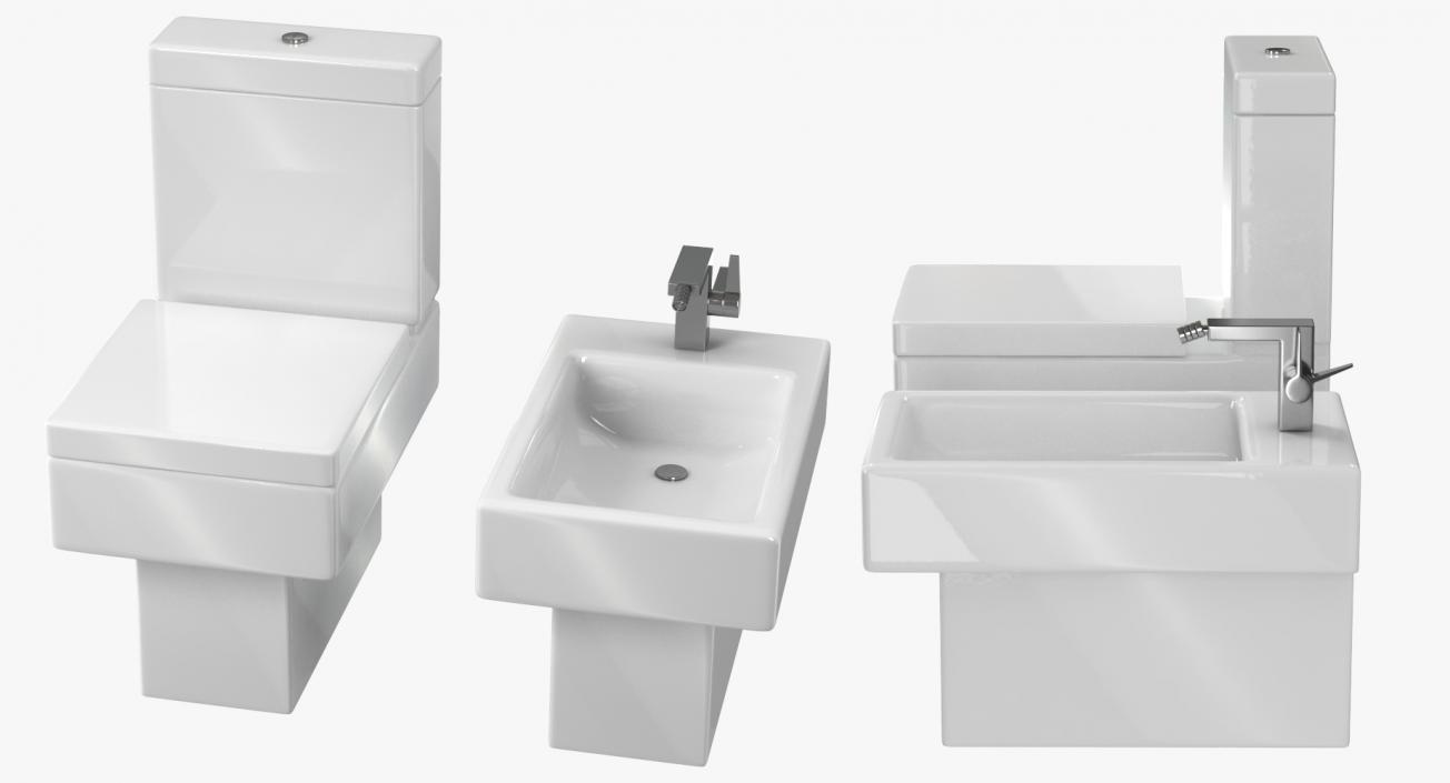 Modern Bathroom Toilet and Bidet 3D