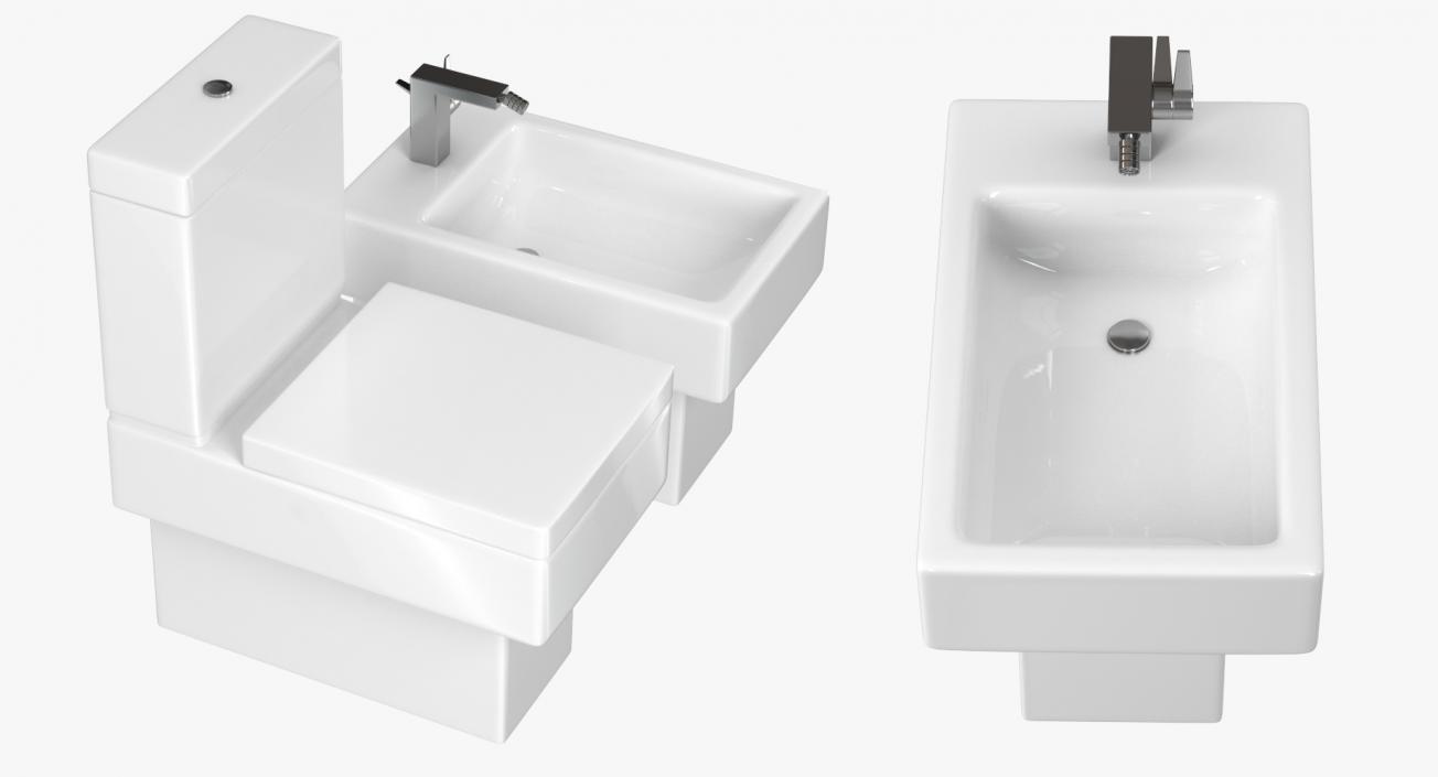 Modern Bathroom Toilet and Bidet 3D