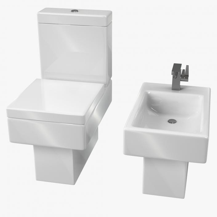 Modern Bathroom Toilet and Bidet 3D