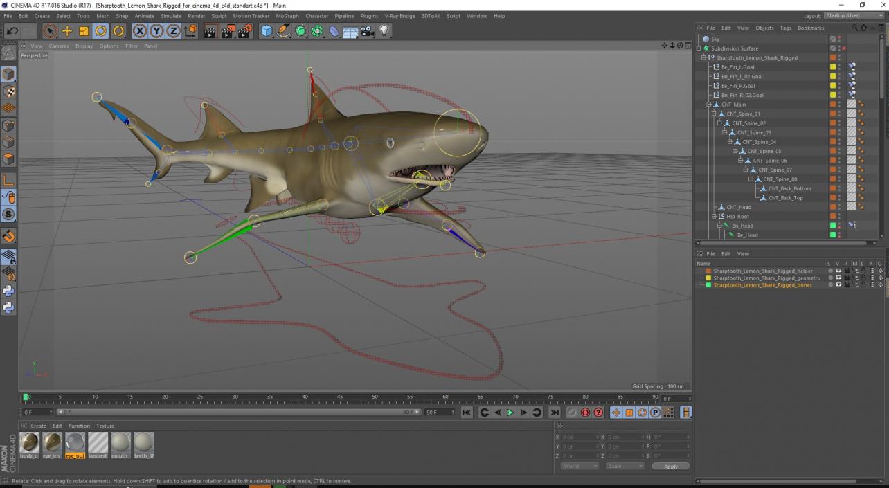 3D Sharptooth Lemon Shark Rigged for Cinema 4D model