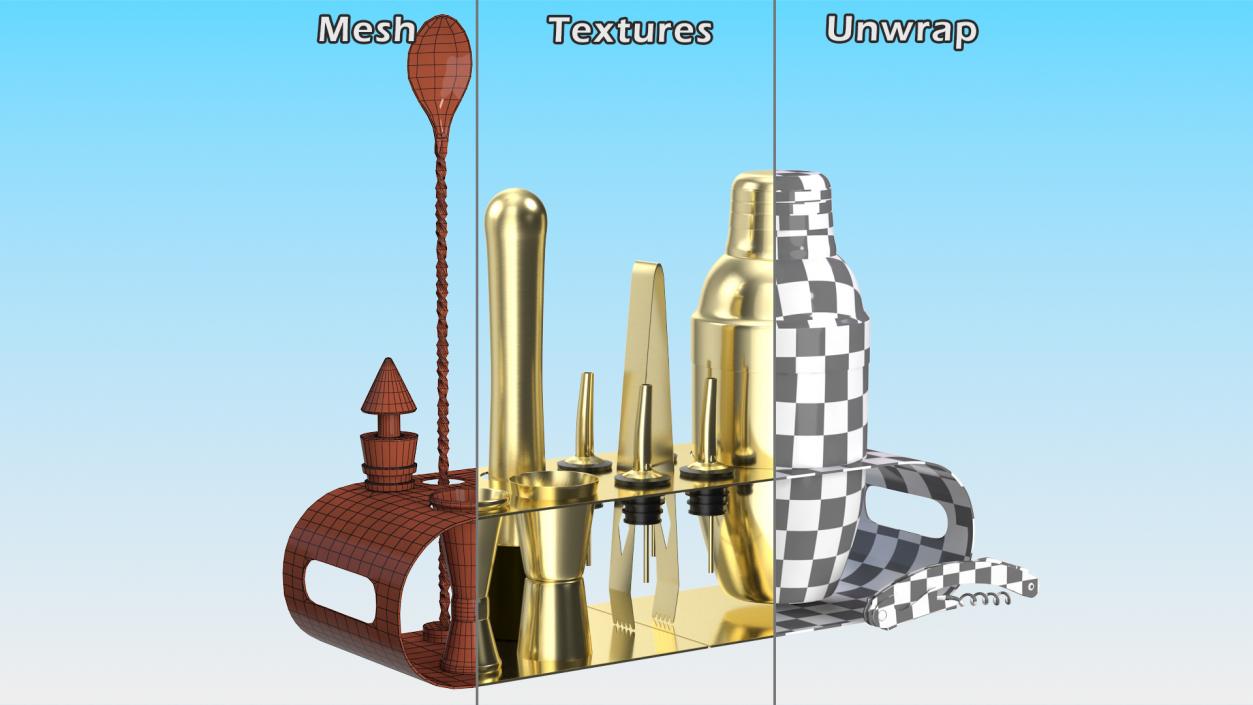 Bartender Kit 12 Piece Gold 3D