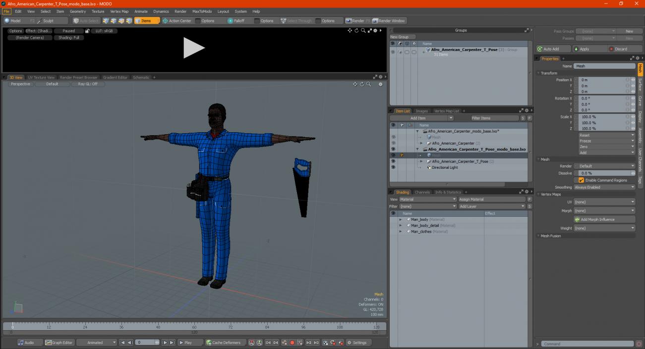 3D model Afro American Carpenter T Pose