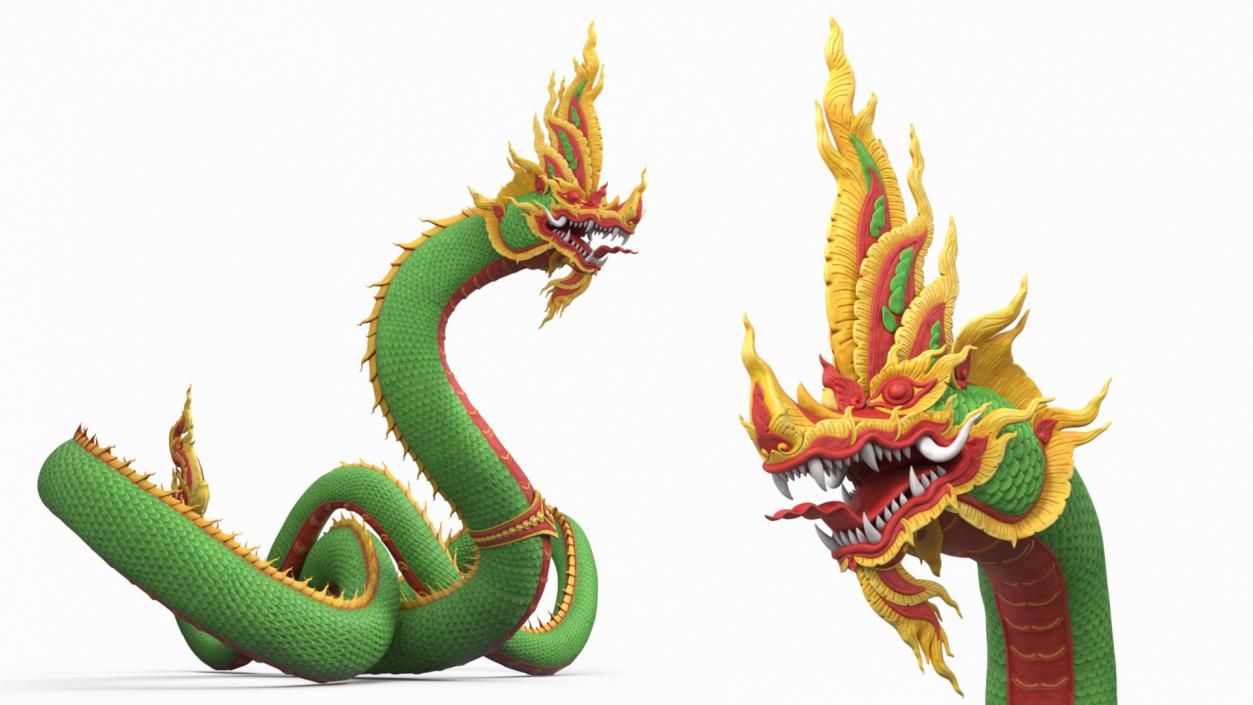 King Naga Dragon Green Curled 3D model