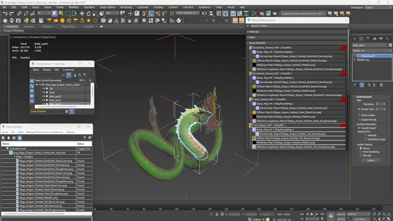 King Naga Dragon Green Curled 3D model