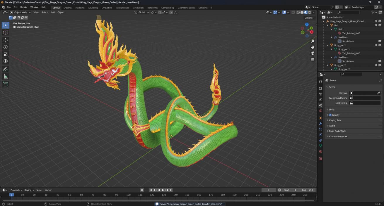 King Naga Dragon Green Curled 3D model