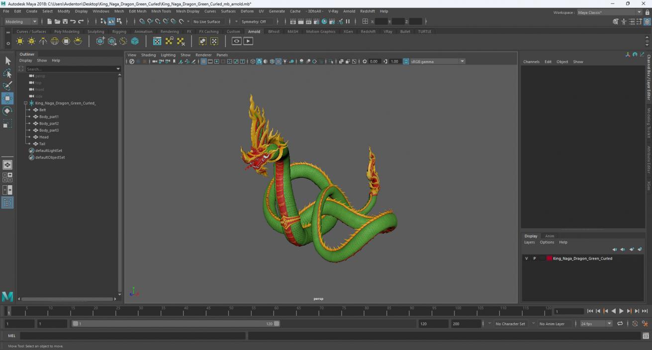 King Naga Dragon Green Curled 3D model