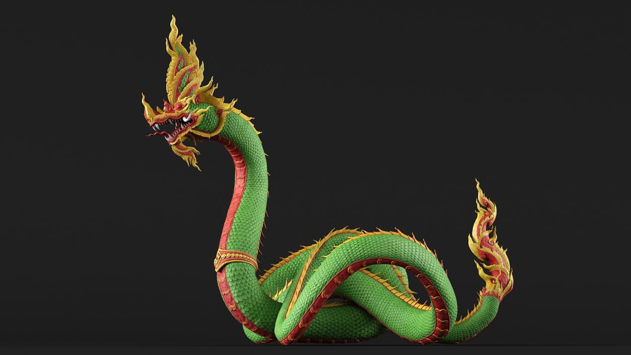 King Naga Dragon Green Curled 3D model