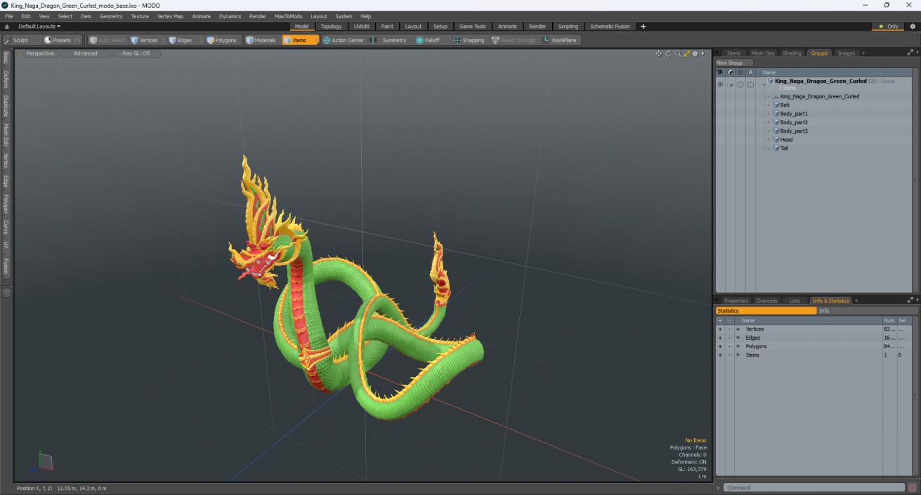 King Naga Dragon Green Curled 3D model