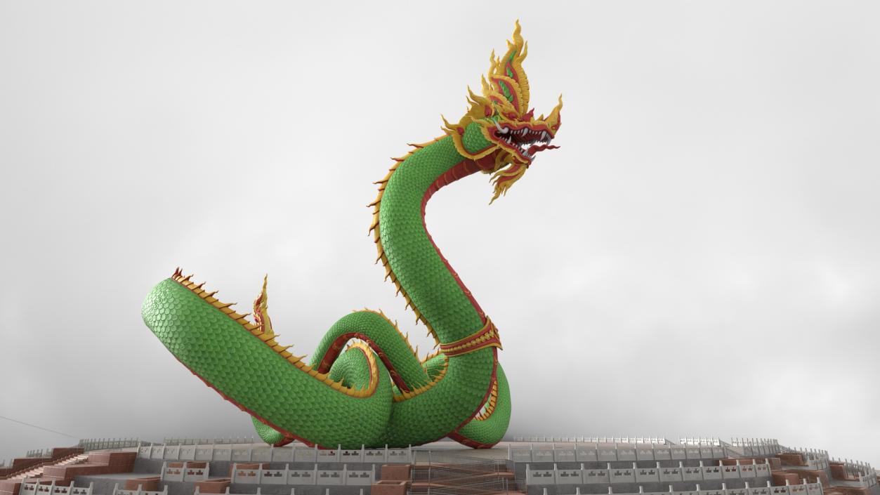 King Naga Dragon Green Curled 3D model