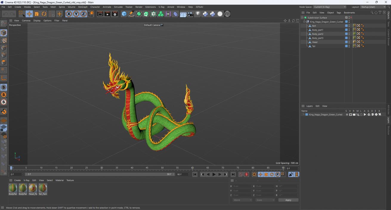 King Naga Dragon Green Curled 3D model