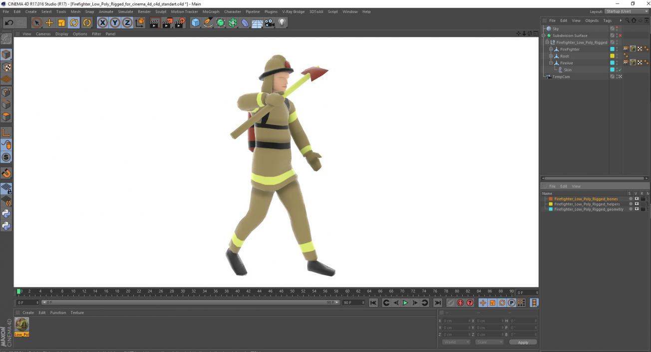 3D Firefighter Low Poly Rigged for Cinema 4D