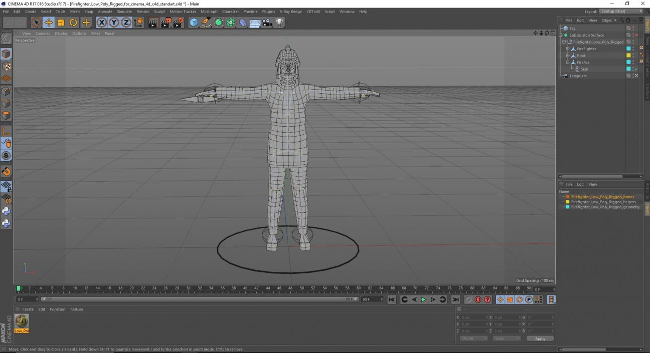 3D Firefighter Low Poly Rigged for Cinema 4D