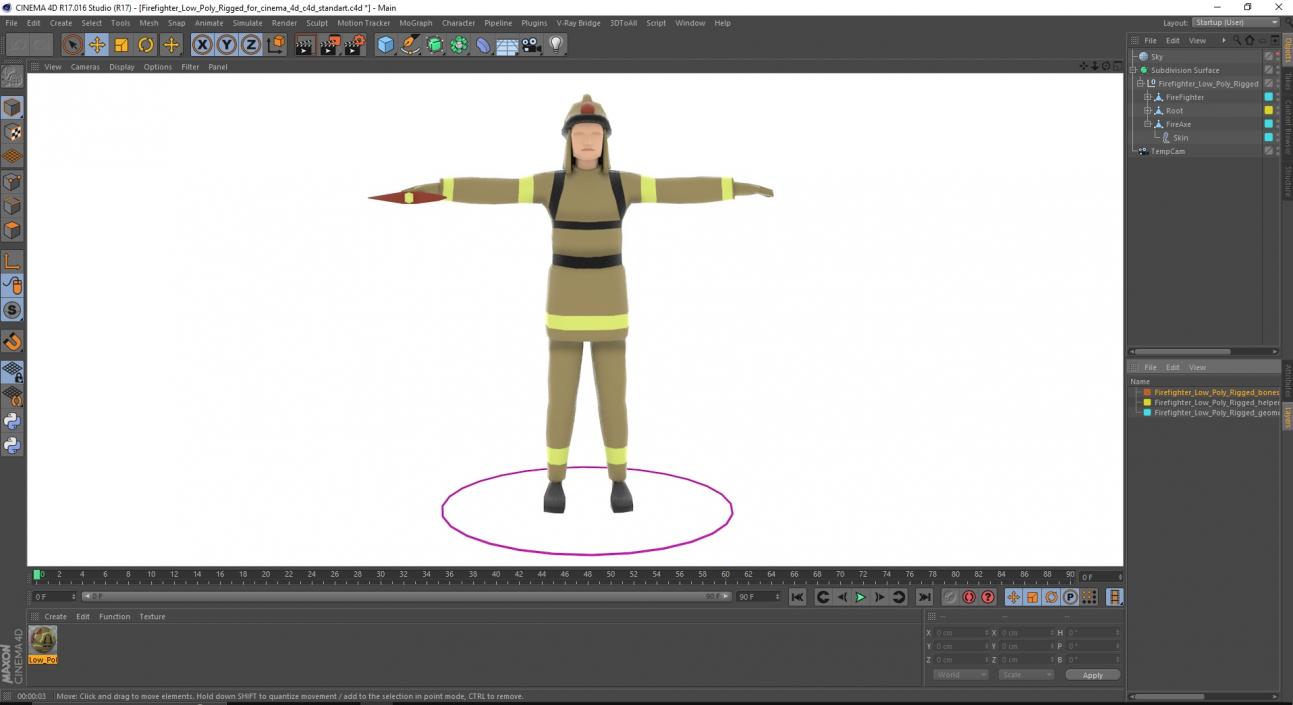 3D Firefighter Low Poly Rigged for Cinema 4D