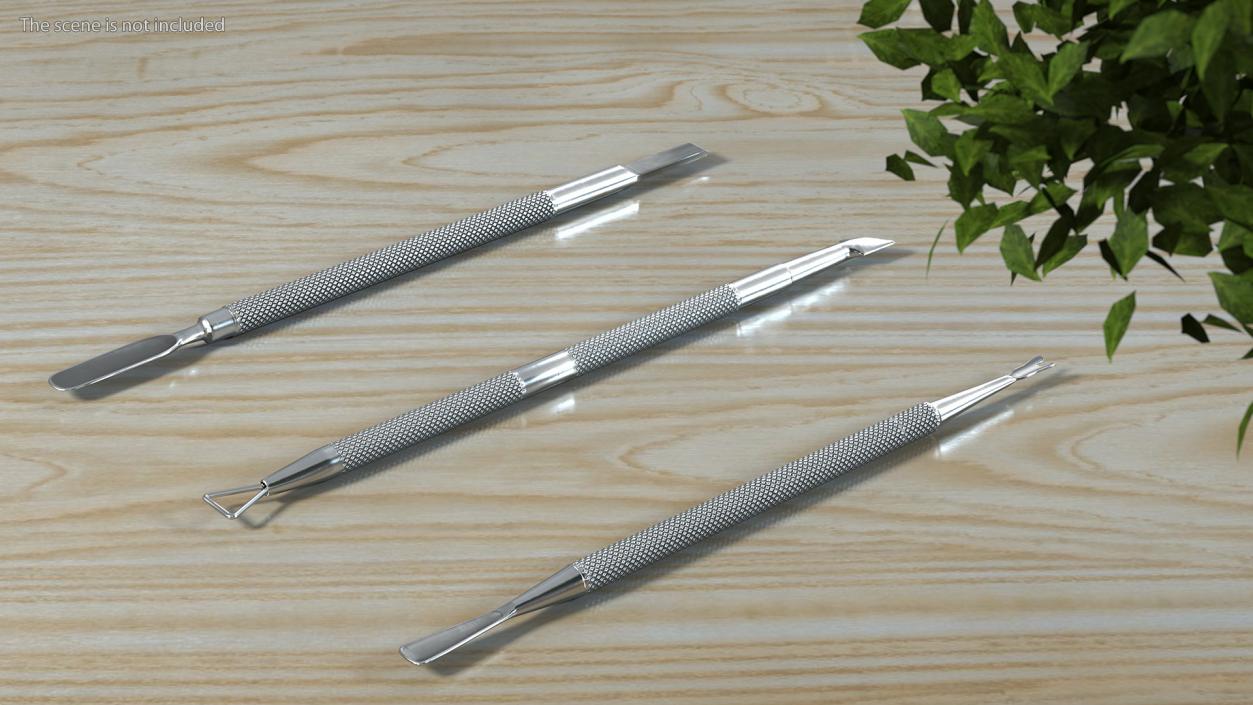 3D Professional Cuticle Pusher Silver Set model