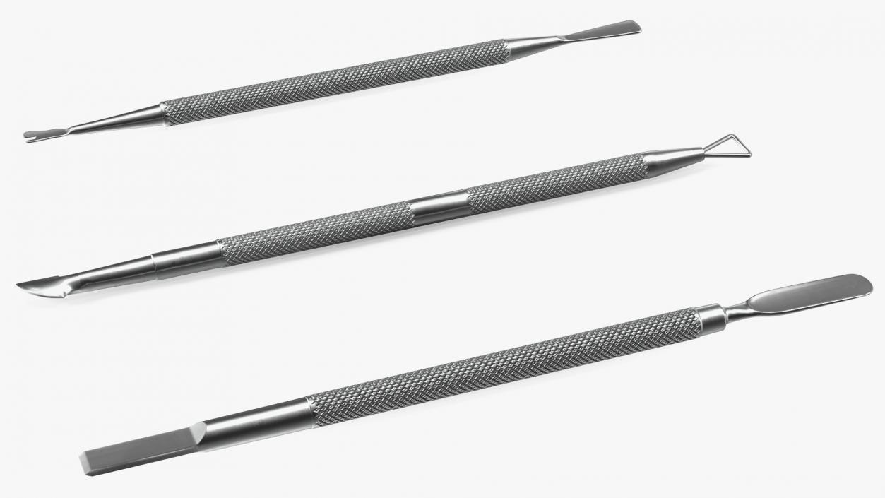 3D Professional Cuticle Pusher Silver Set model