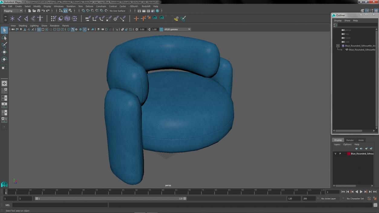 Blue Rounded Silhouette Armchair 3D