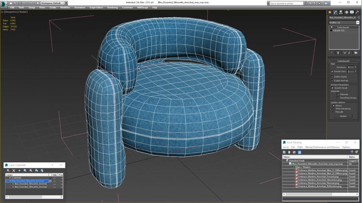 Blue Rounded Silhouette Armchair 3D