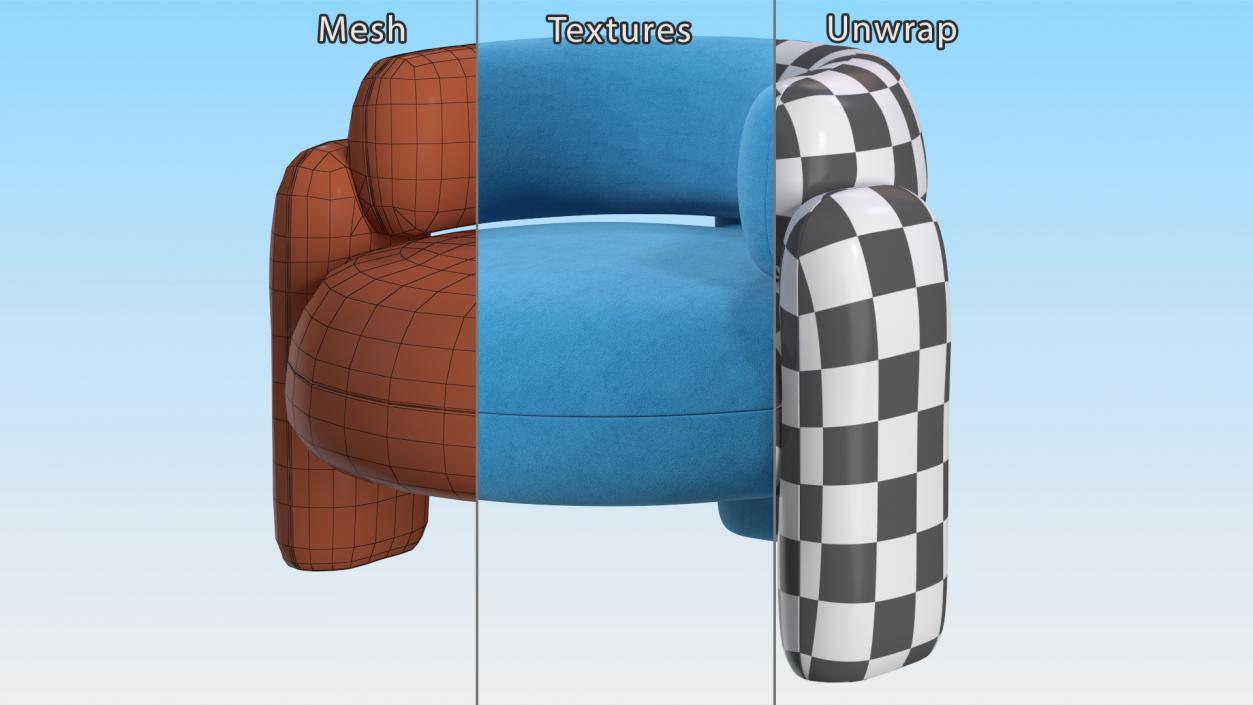 Blue Rounded Silhouette Armchair 3D