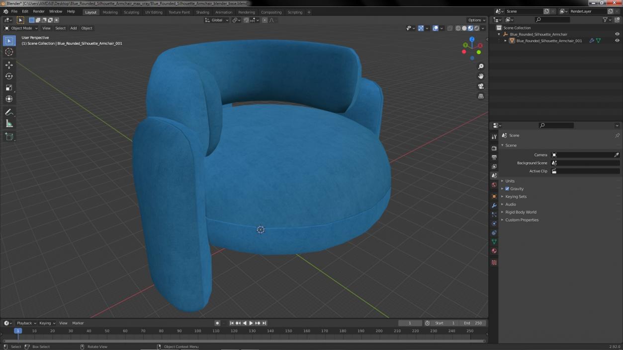 Blue Rounded Silhouette Armchair 3D