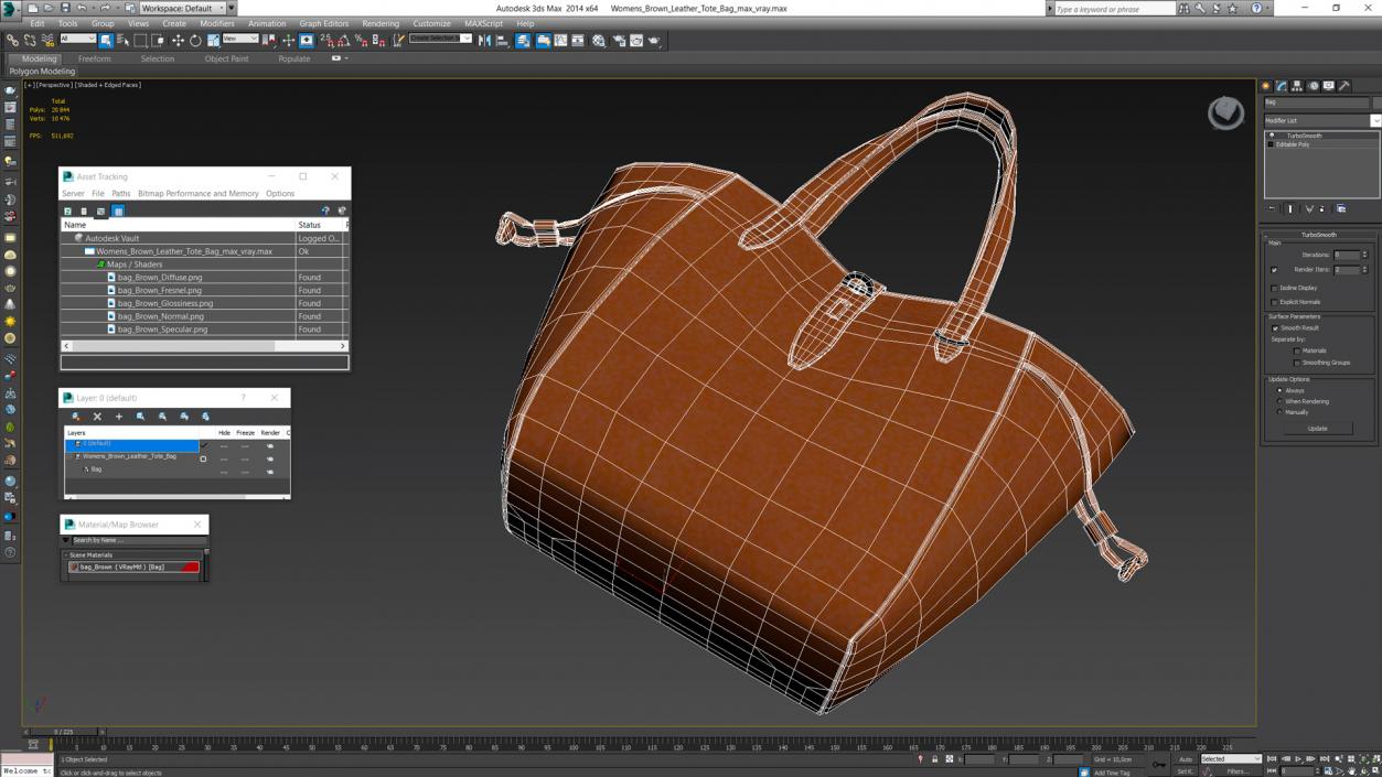 Womens Brown Leather Tote Bag 3D model