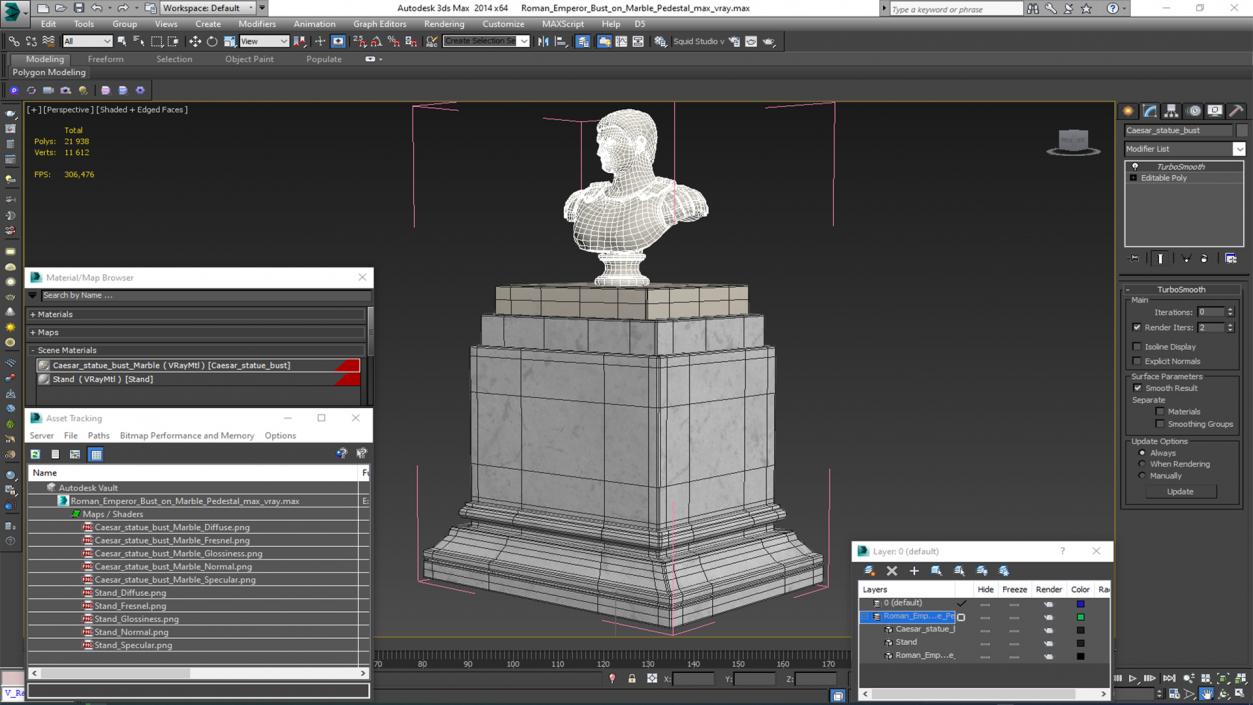 Roman Emperor Bust on Marble Pedestal 3D