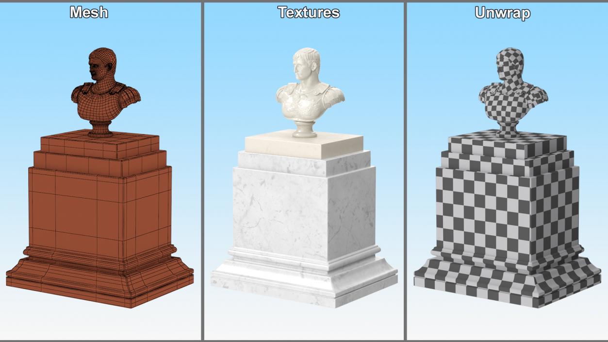 Roman Emperor Bust on Marble Pedestal 3D