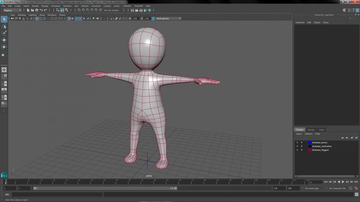 Stickman Rigged for Maya 3D model