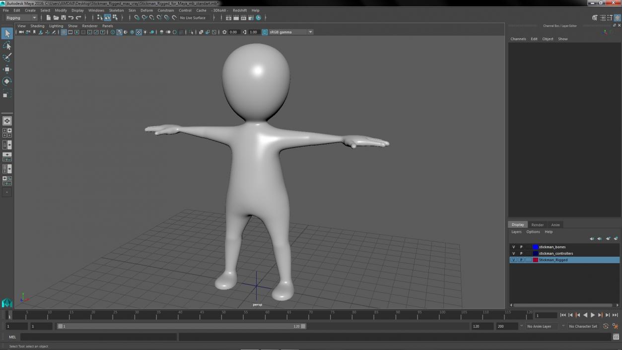 Stickman Rigged for Maya 3D model