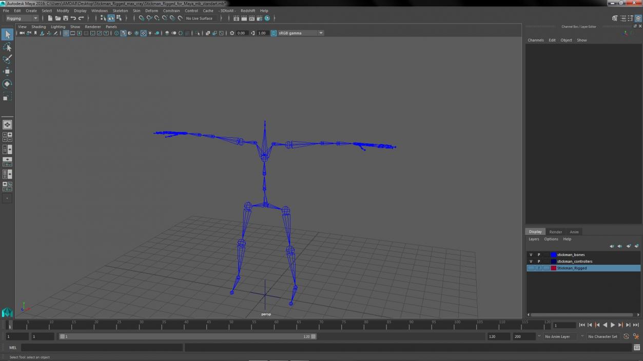 Stickman Rigged for Maya 3D model