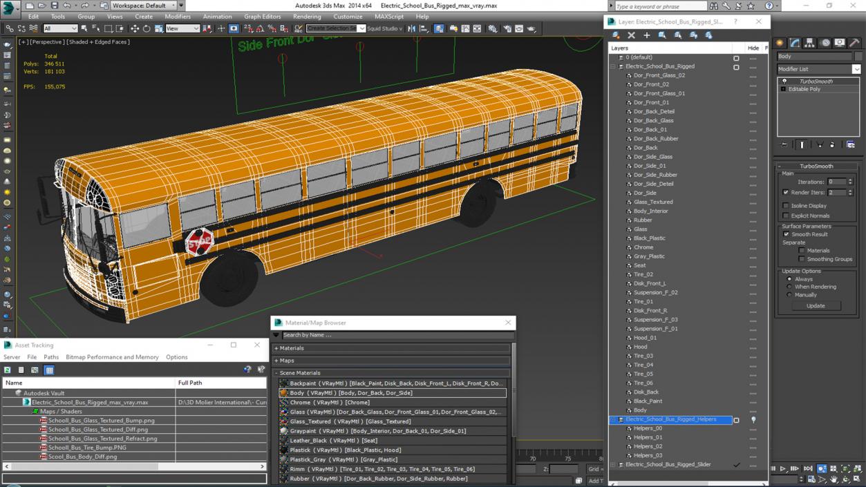 3D Electric School Bus Rigged