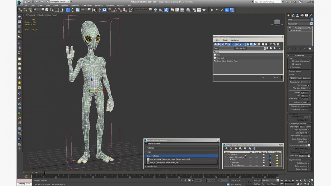 3D model Green Alien Greeting Pose