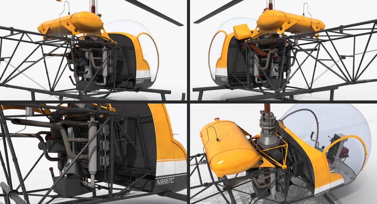 Light Helicopter Bell 47 3D model