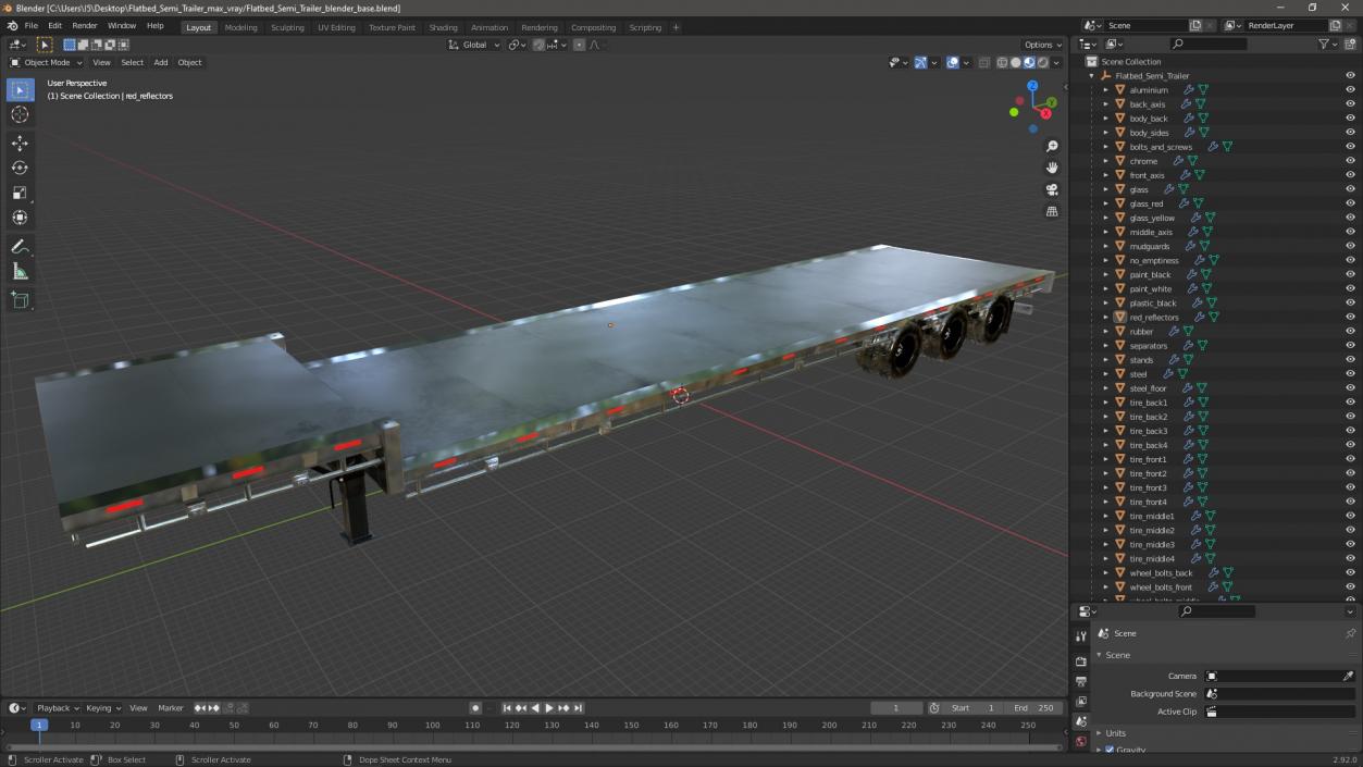 3D model Flatbed Semi Trailer