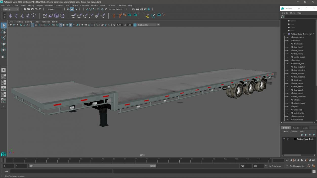 3D model Flatbed Semi Trailer