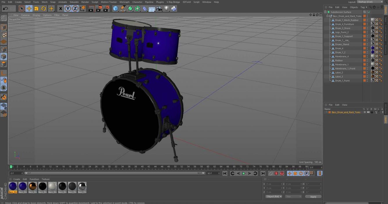 3D Bass Drum and Rack Toms model