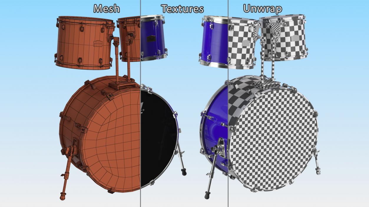 3D Bass Drum and Rack Toms model