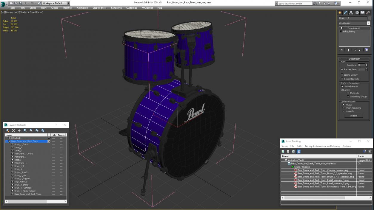 3D Bass Drum and Rack Toms model