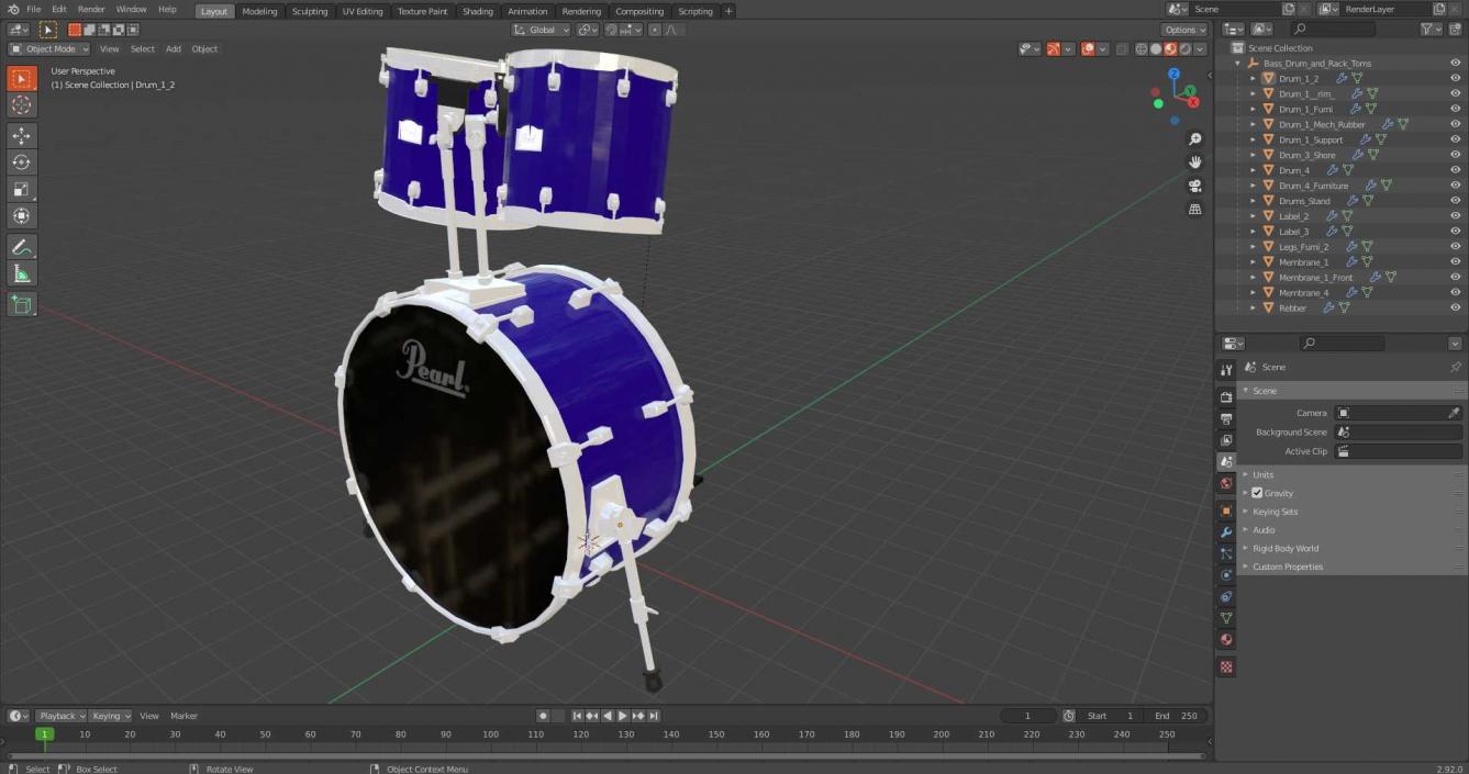 3D Bass Drum and Rack Toms model