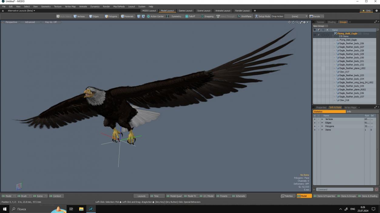 Flying Bald Eagle 3D