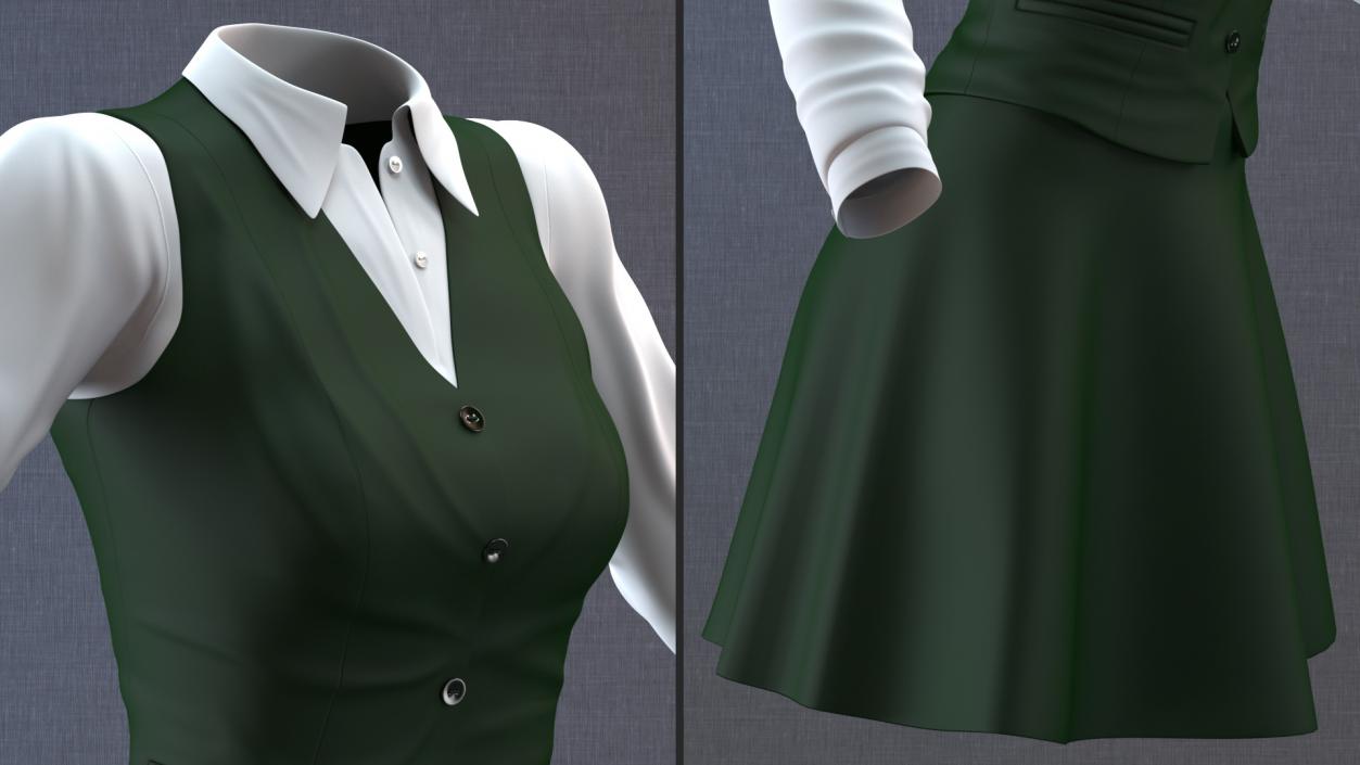 3D American School Girl Green Outfit model