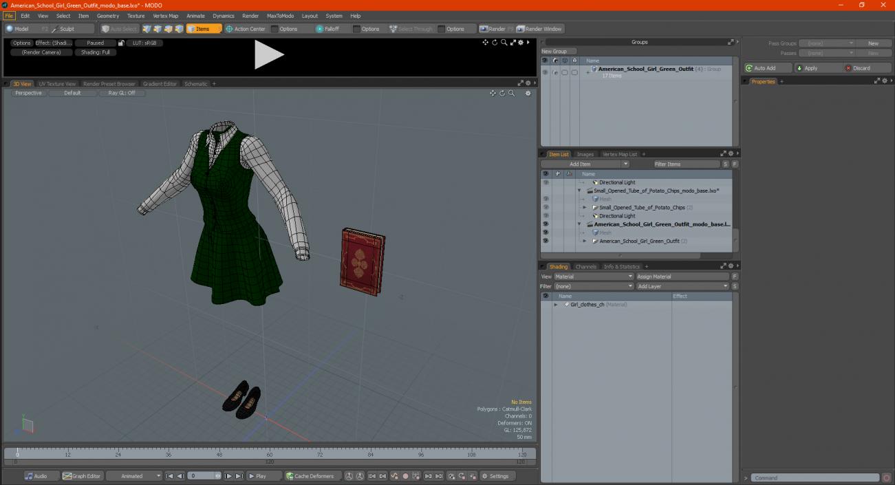 3D American School Girl Green Outfit model