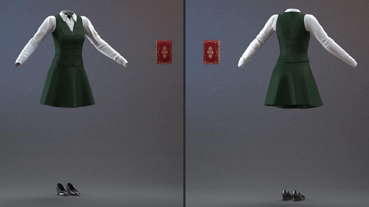 3D American School Girl Green Outfit model